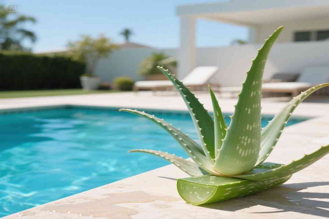 Aloe Vera near modern pool