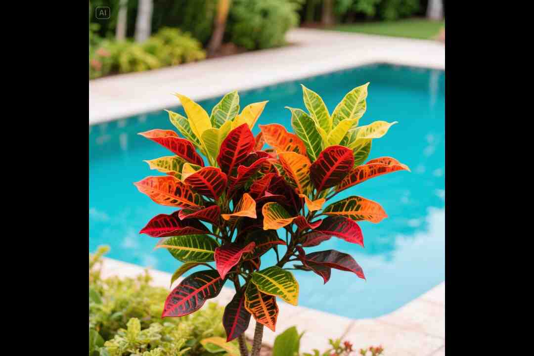 Croton by the swimming pool